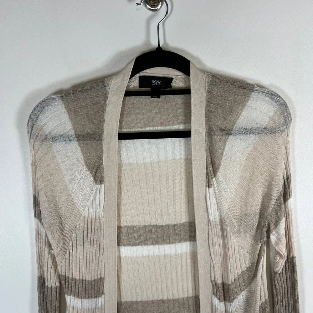 Mossimo Womens Neutral Striped Ribbed Open Front Longline Cardigan Sweater Tan M